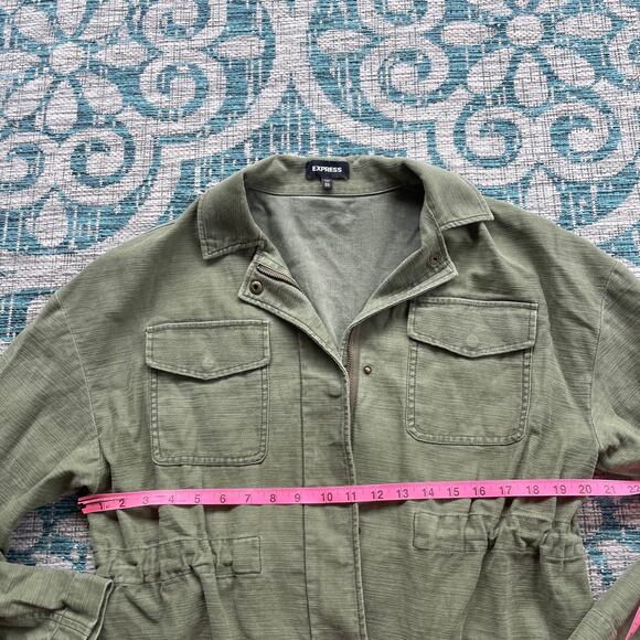 Express Olive Green Utility Jacket Drawstring Waist Button Front‎ -Size Large - Picture 5 of 8